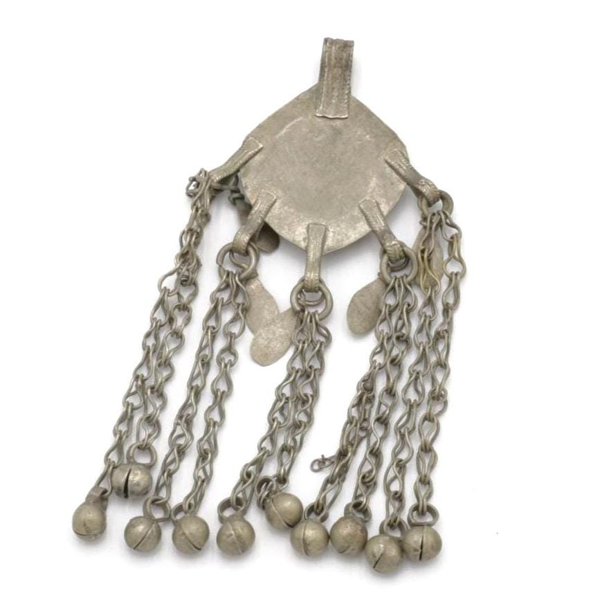 Vintage Afghan Kuchi Tribal Pendant - Handmade Red Jewelry for Belly Dance & Statement Necklaces