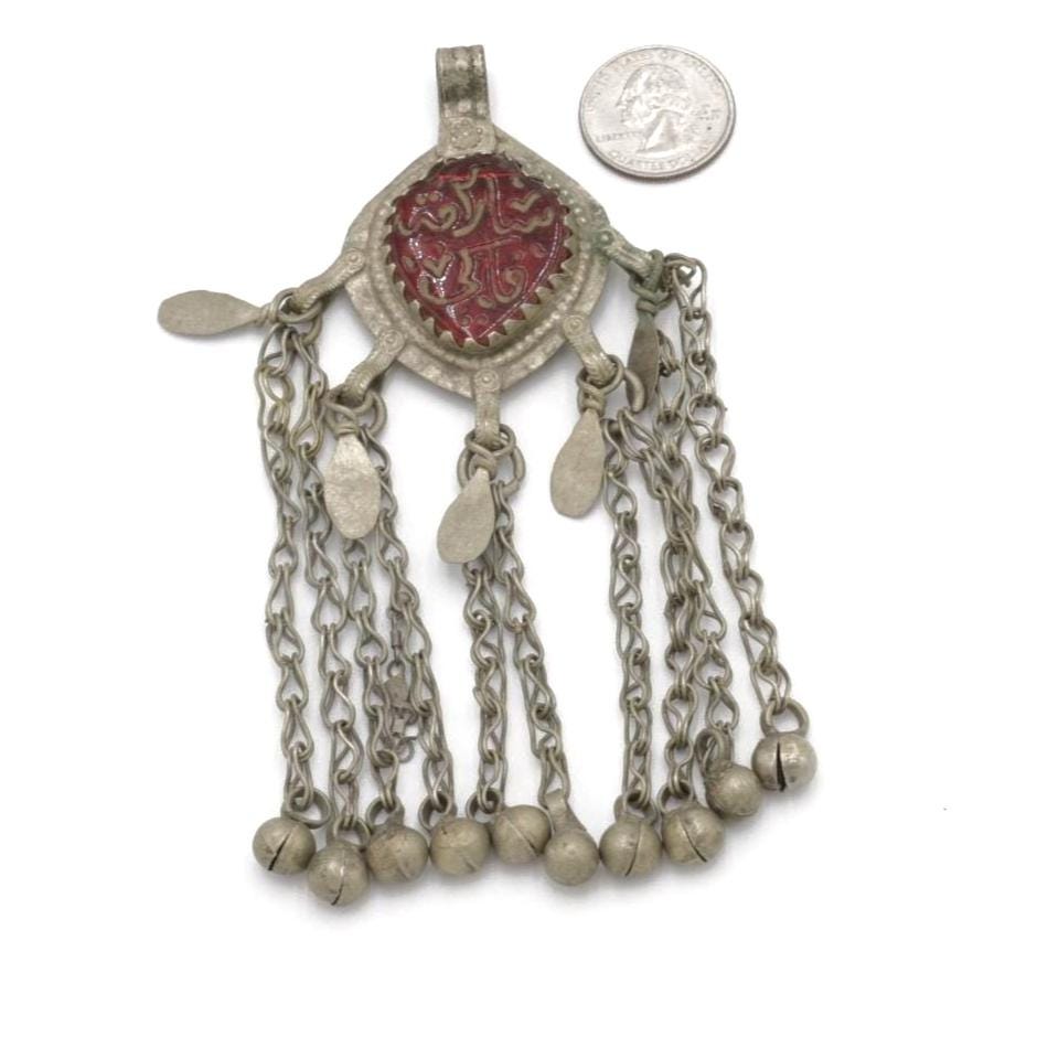 Vintage Afghan Kuchi Tribal Pendant - Handmade Red Jewelry for Belly Dance & Statement Necklaces