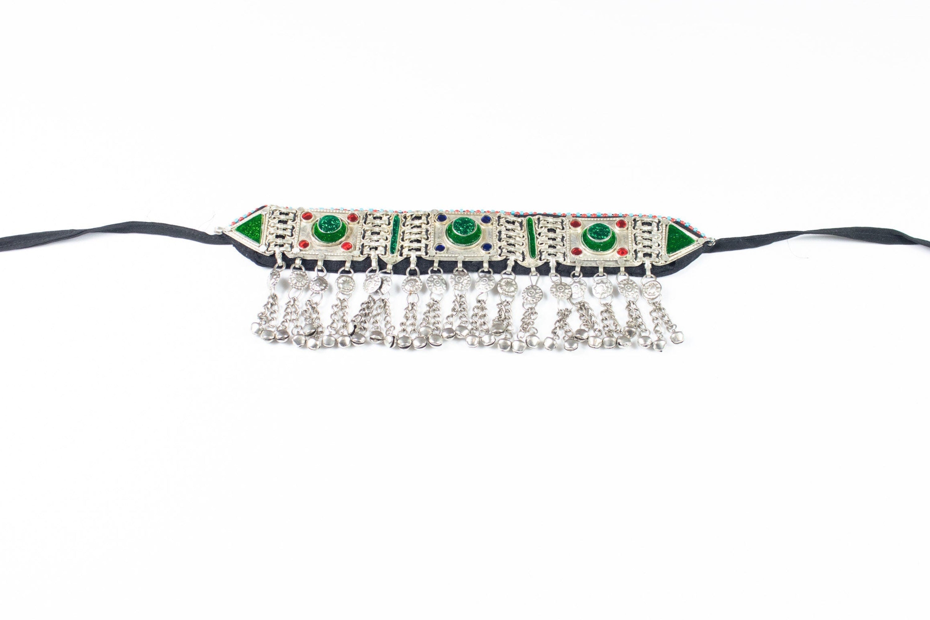 Green Vintage Style Afghan Choker Necklace