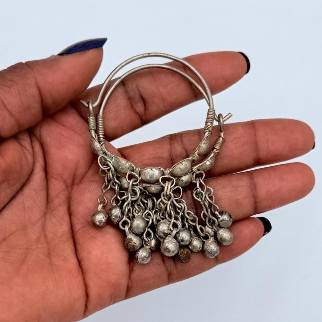 Vintage Handmade Kuchi Hoops Earrings