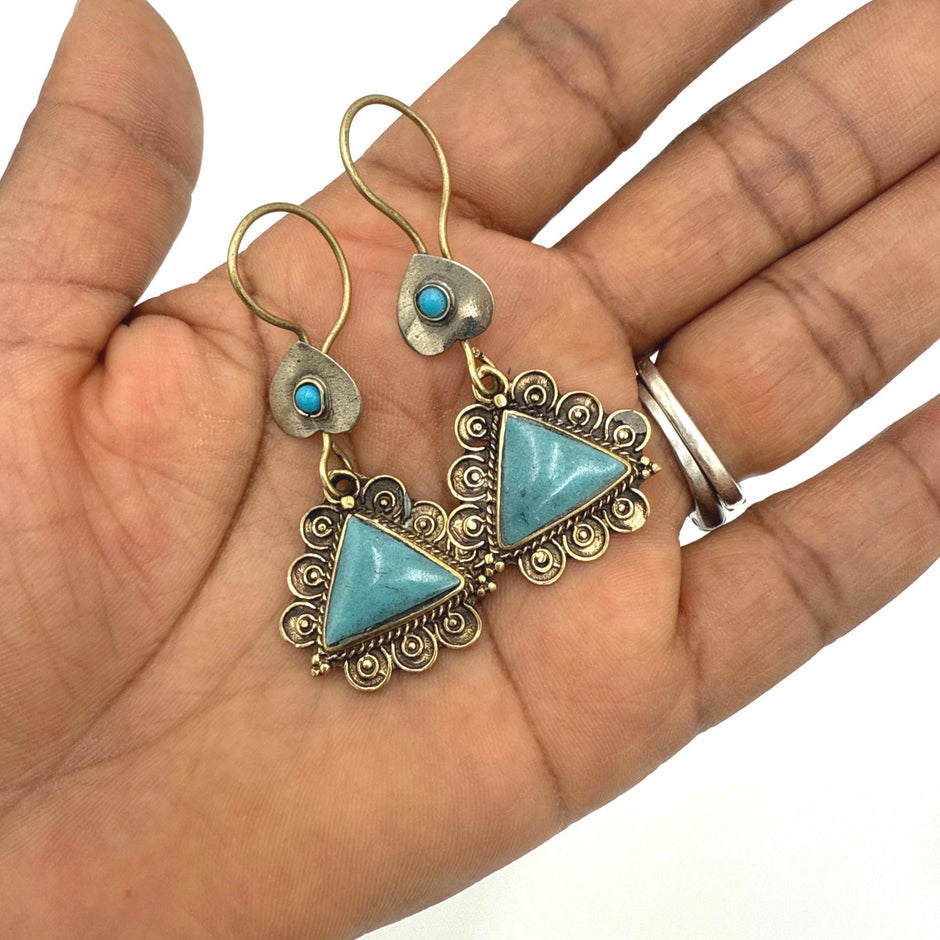 Vintage Afghan Triangle Earrings