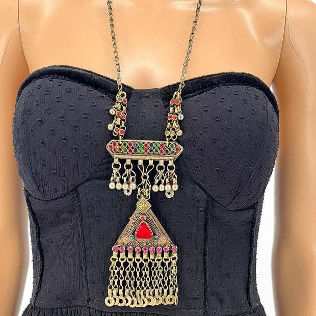 Vintage Afghan Statement Pendant Necklace