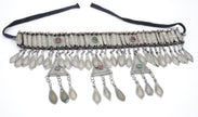 Vintage Turkmen Tribal Headpiece: Ethnic Alpaka Jewelry with Glass Beads & Tassels for Costuming