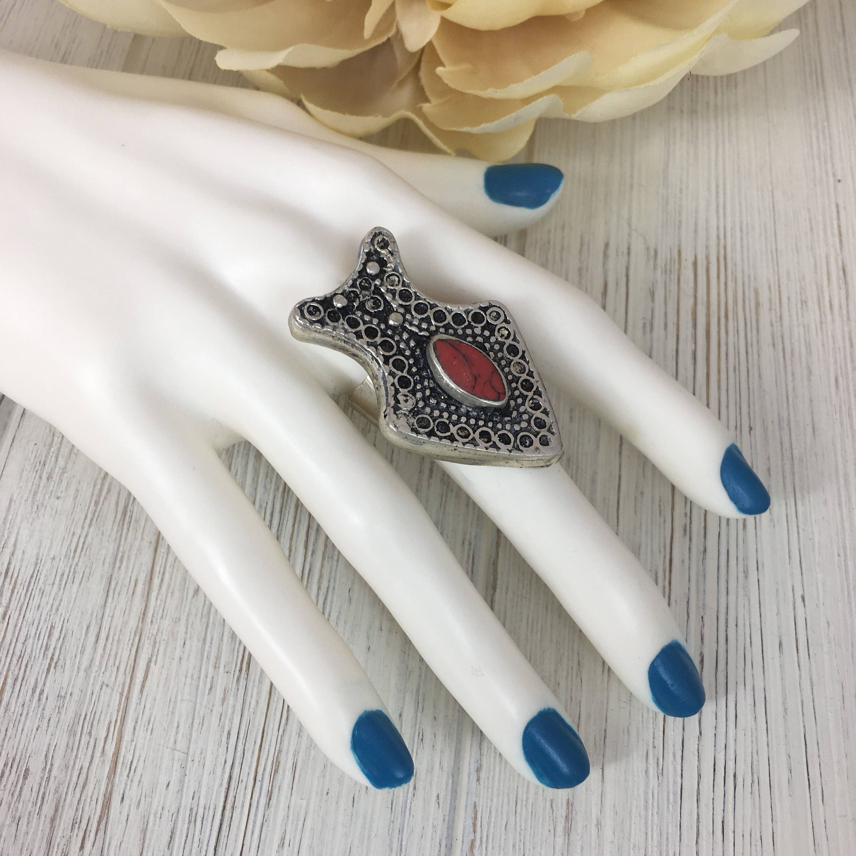 Vintage Afghan Kuchi Adjustable Ring with blue Lapis Stone