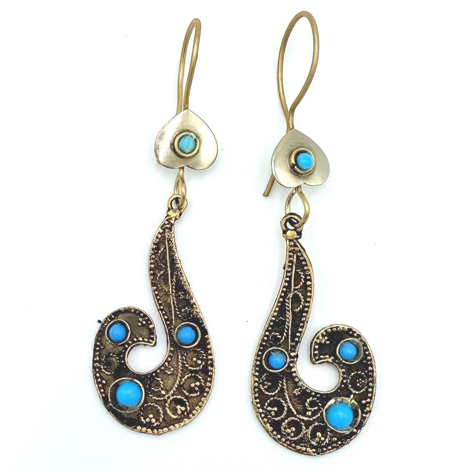 Turquoise Afghan Bird Earrings