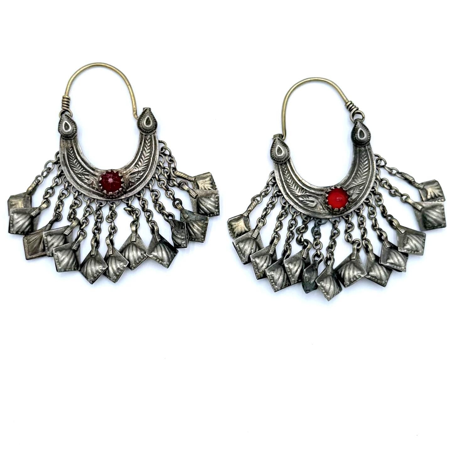 Vintage Handmade Kuchi Hoops Earrings