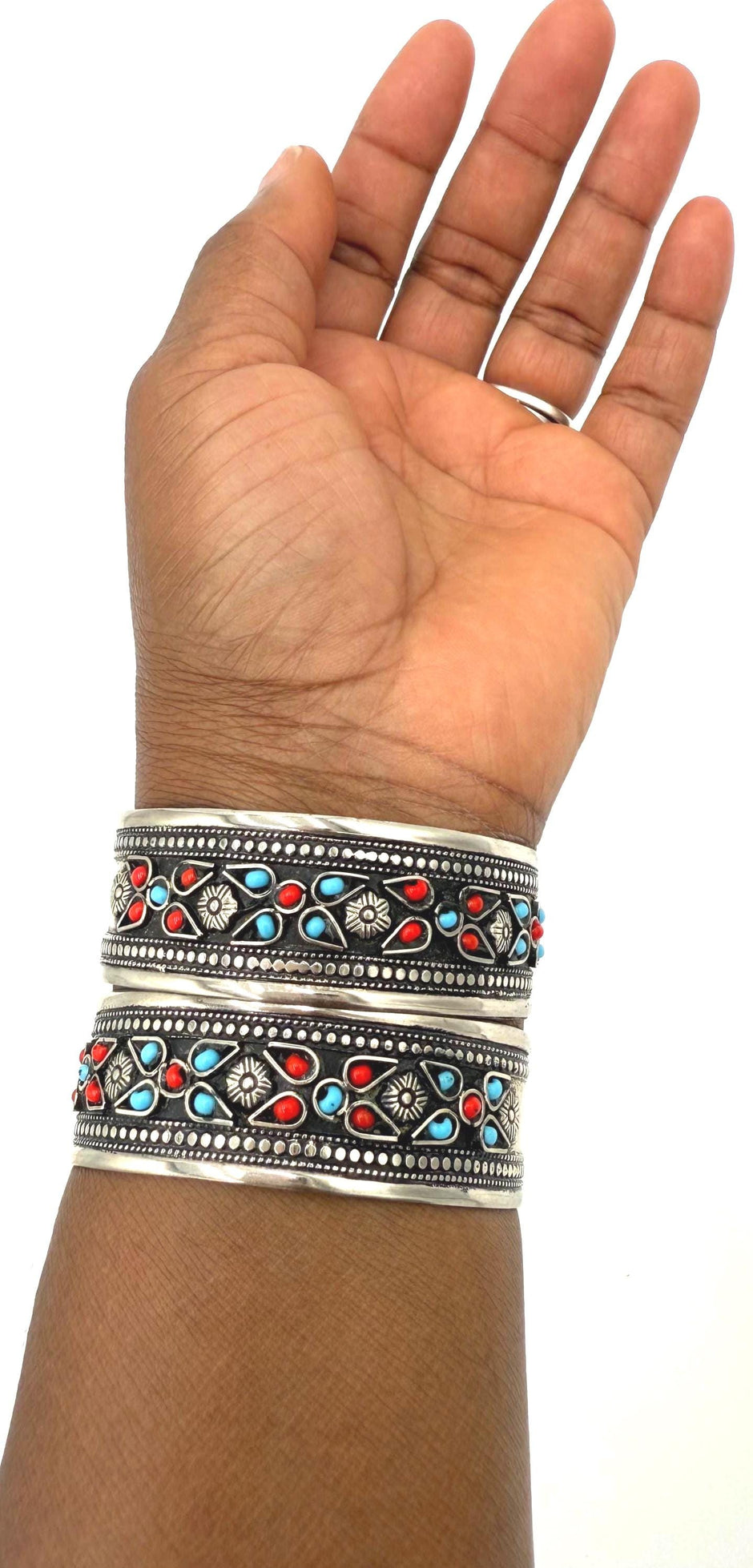 Bohemian Afghani Kuchi Adjustable Cuff Bracelet Set