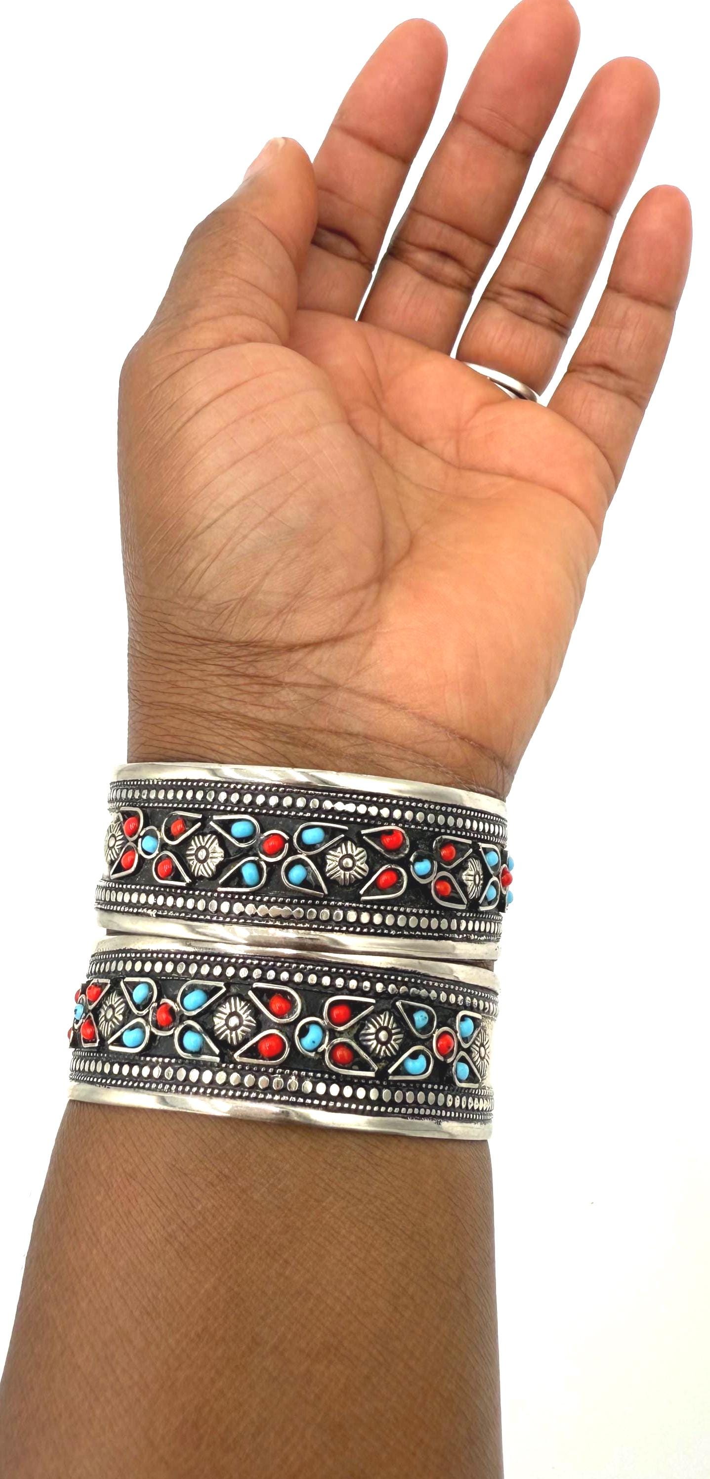 Bohemian Afghani Kuchi Adjustable Cuff Bracelet Set