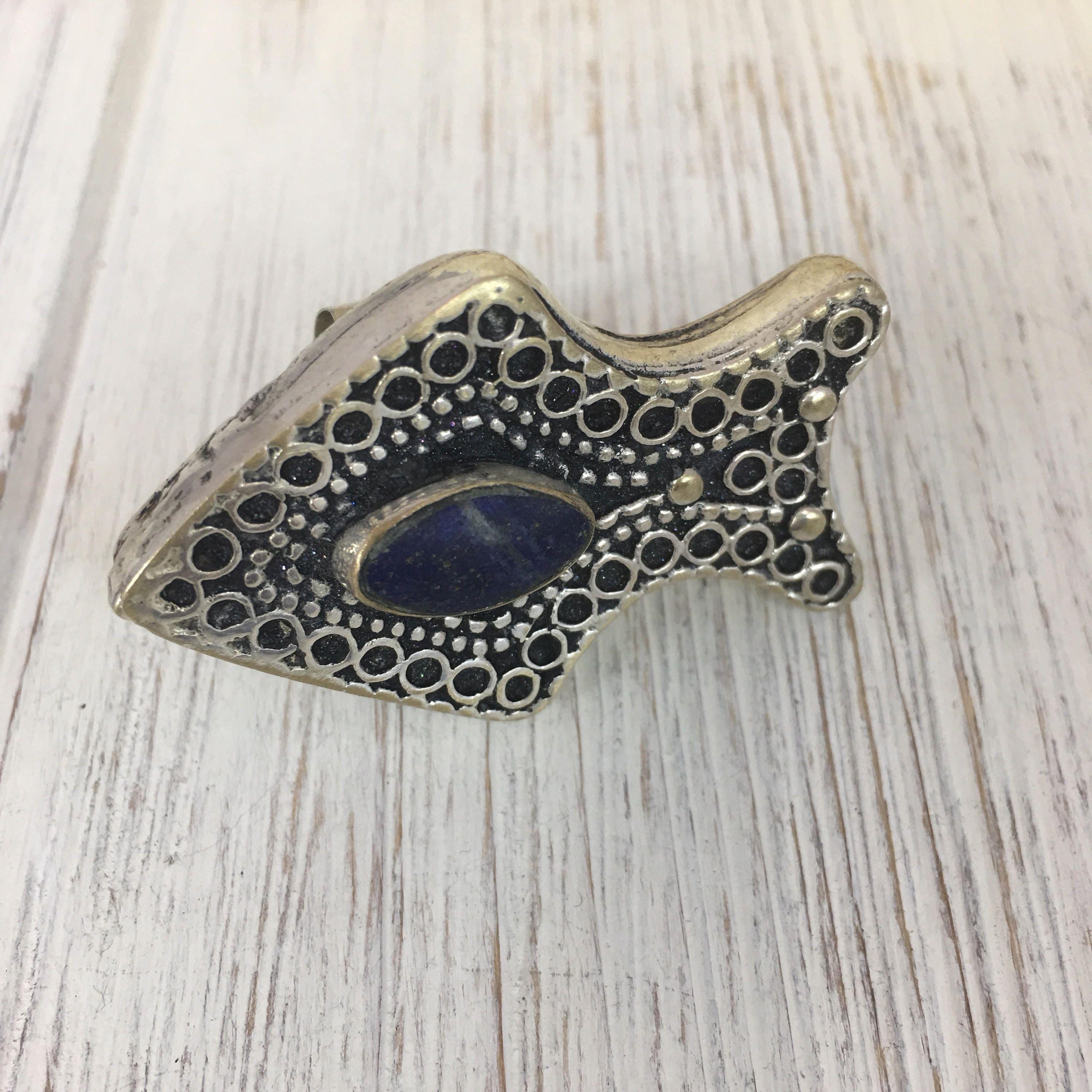 Vintage Afghan Kuchi Adjustable Ring with blue Lapis Stone