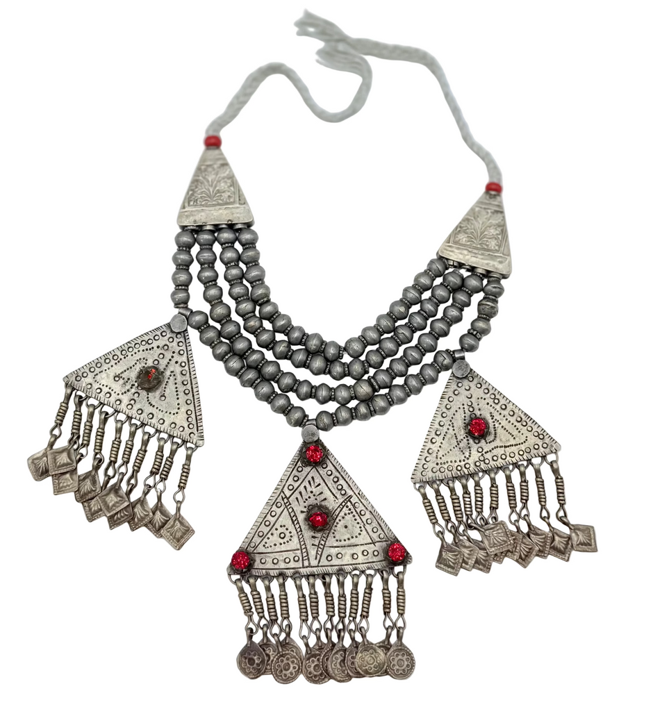 Vintage Afghan Multilayer Beaded Pendant Necklace