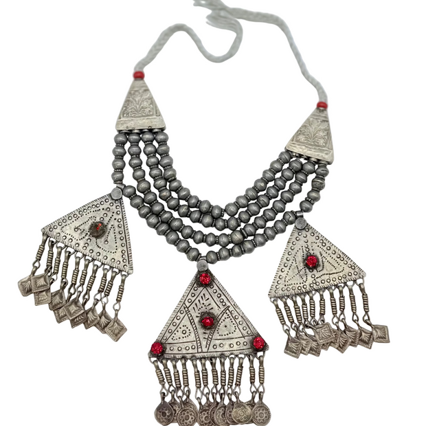 Vintage Afghan Multilayer Beaded Pendant Necklace