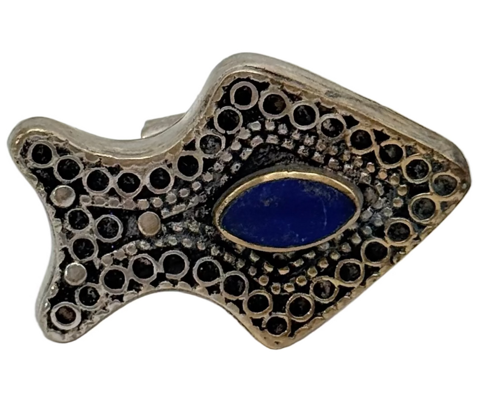 Vintage Afghan Kuchi Adjustable Ring with blue Lapis Stone