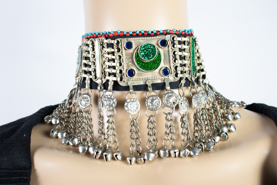 Green Vintage Style Afghan Choker Necklace