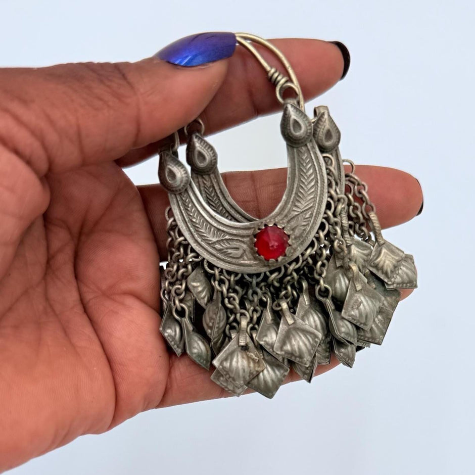Vintage Handmade Kuchi Hoops Earrings