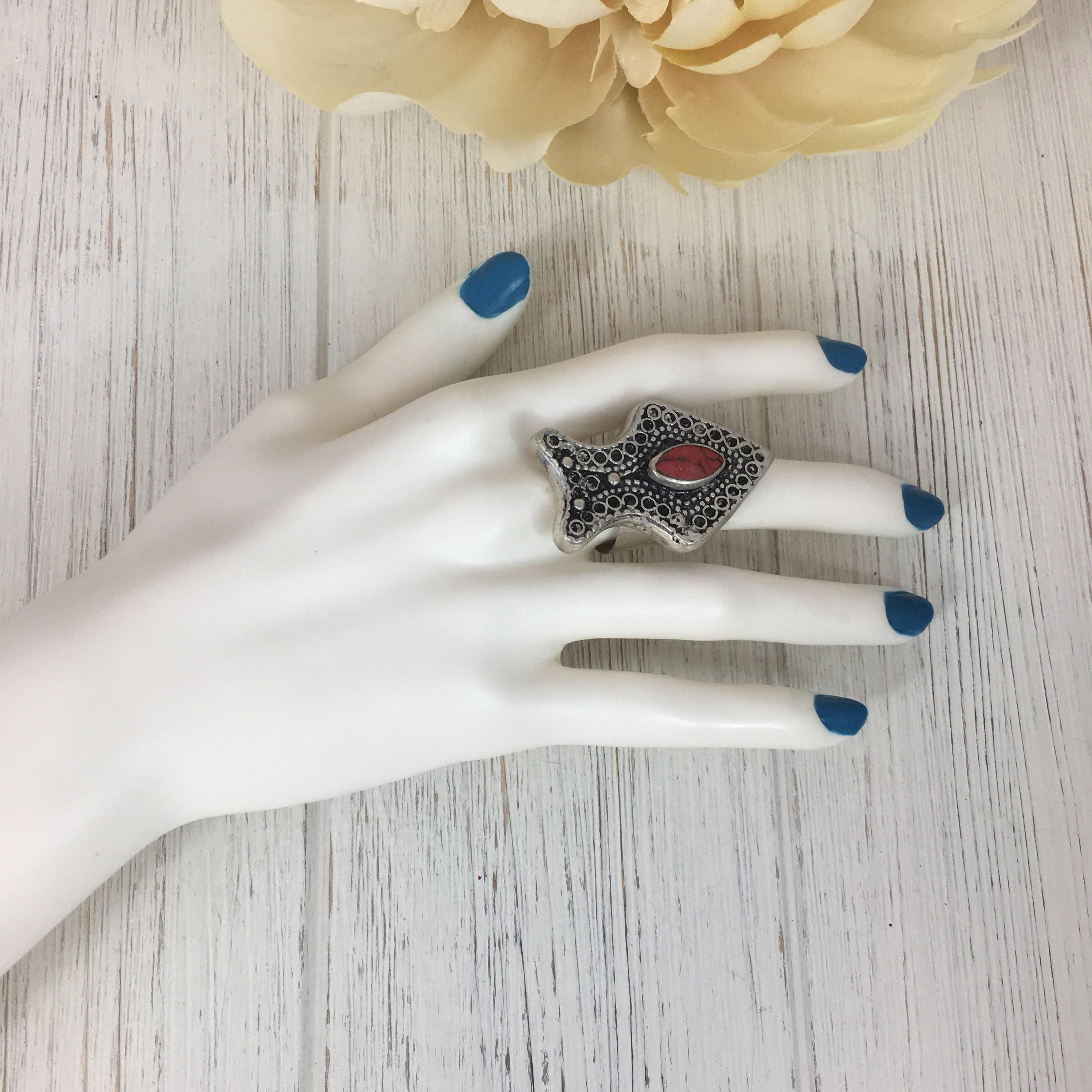 Vintage Afghan Kuchi Adjustable Ring with blue Lapis Stone