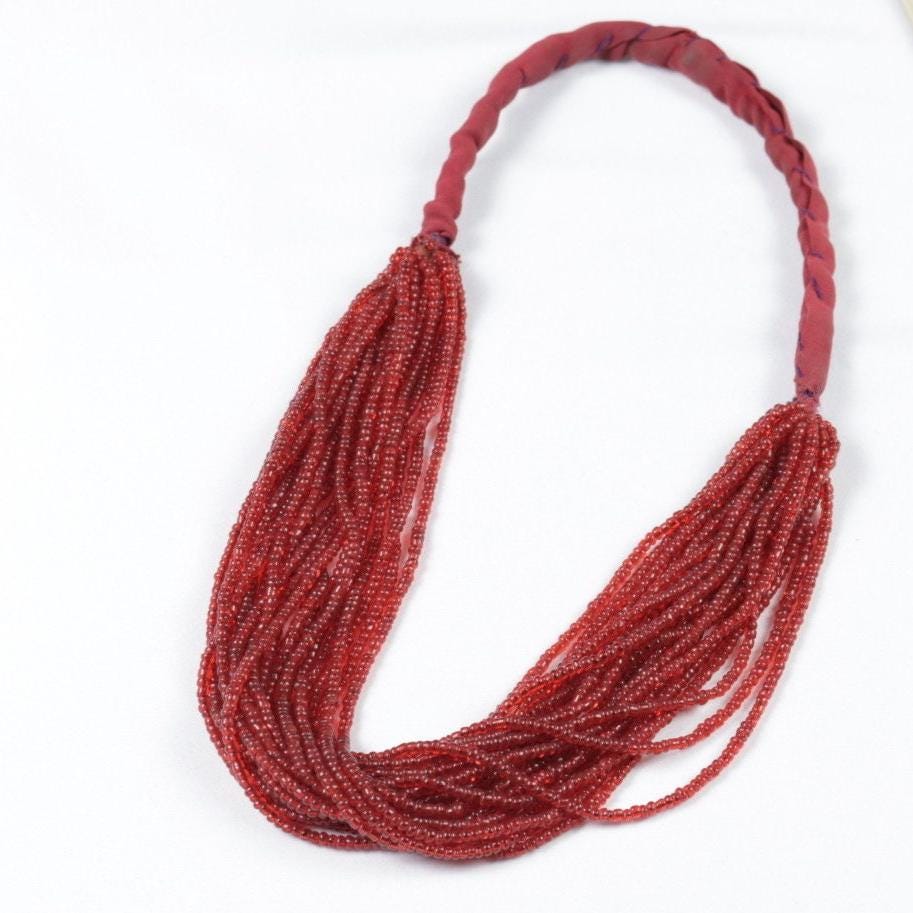 Afghan Seed Beads Necklace, Multi Strands Necklace, Tribal Belly Dance Necklace, Red Color Necklace, Mix Charm Necklace, Afghan Necklace,