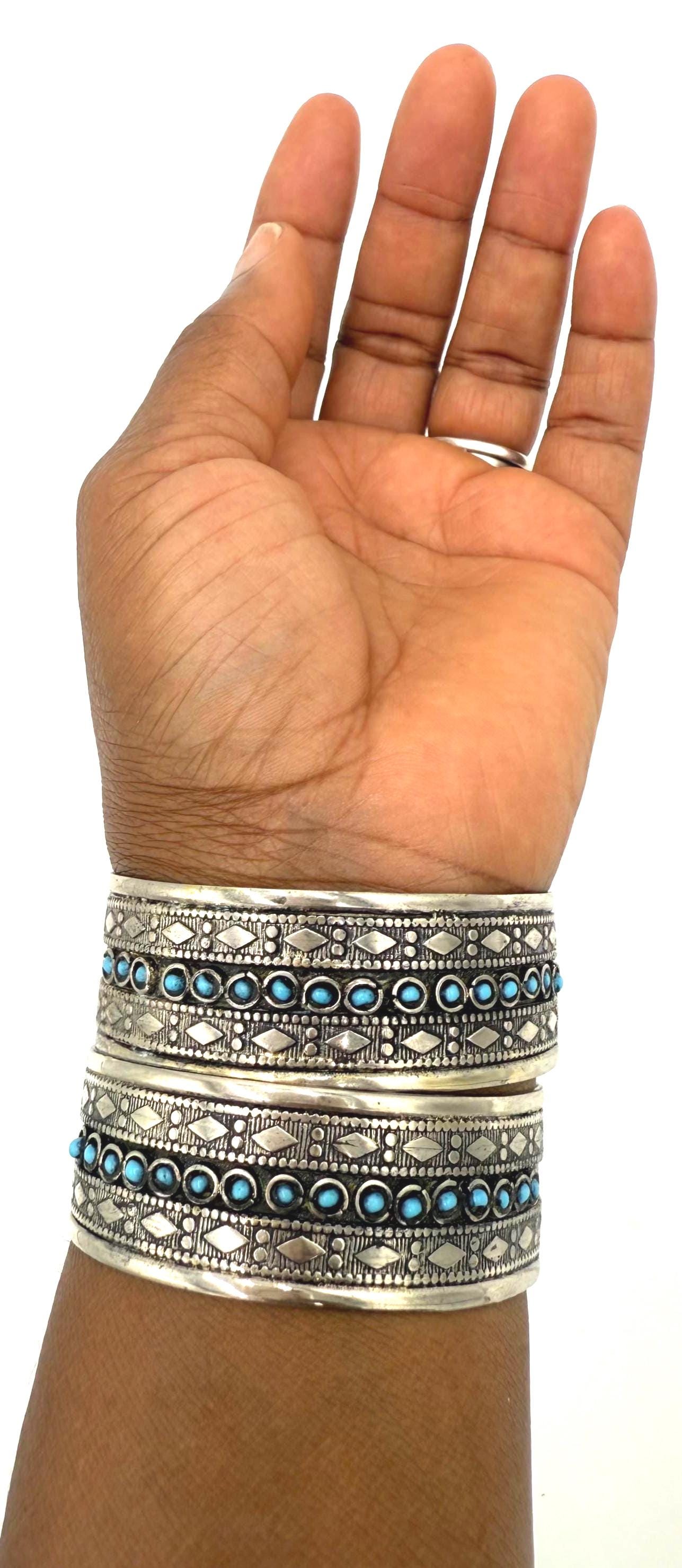 Bohemian Afghani Kuchi Adjustable Cuff Bracelet Set