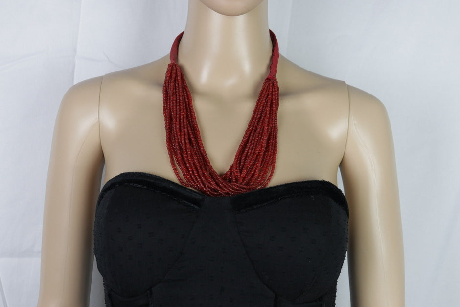Afghan Seed Beads Necklace, Multi Strands Necklace, Tribal Belly Dance Necklace, Red Color Necklace, Mix Charm Necklace, Afghan Necklace,