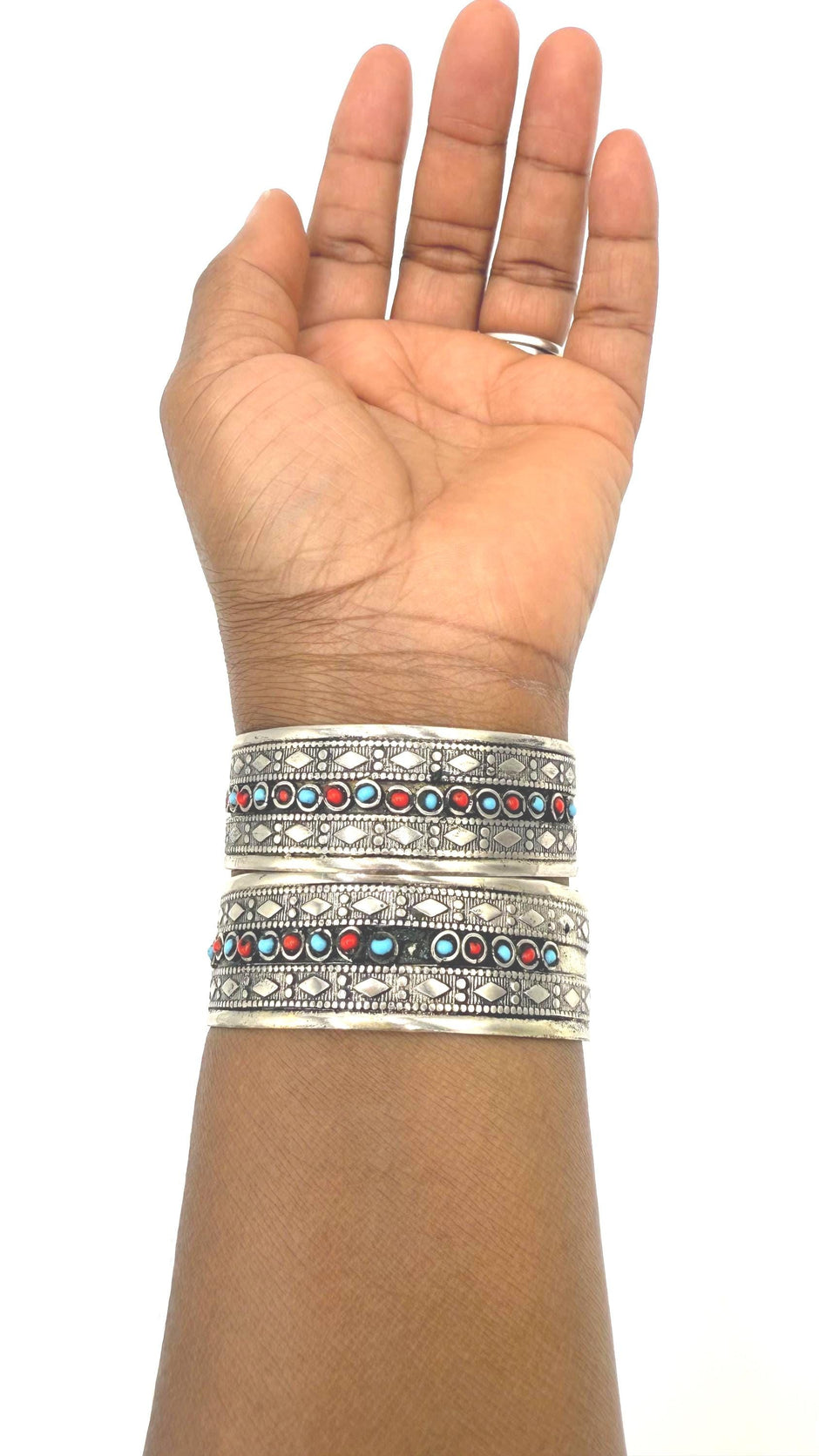 Bohemian Afghani Kuchi Adjustable Cuff Bracelet Set