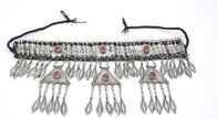 Vintage Turkmen Tribal Headpiece: Ethnic Alpaka Jewelry with Glass Beads & Tassels for Costuming