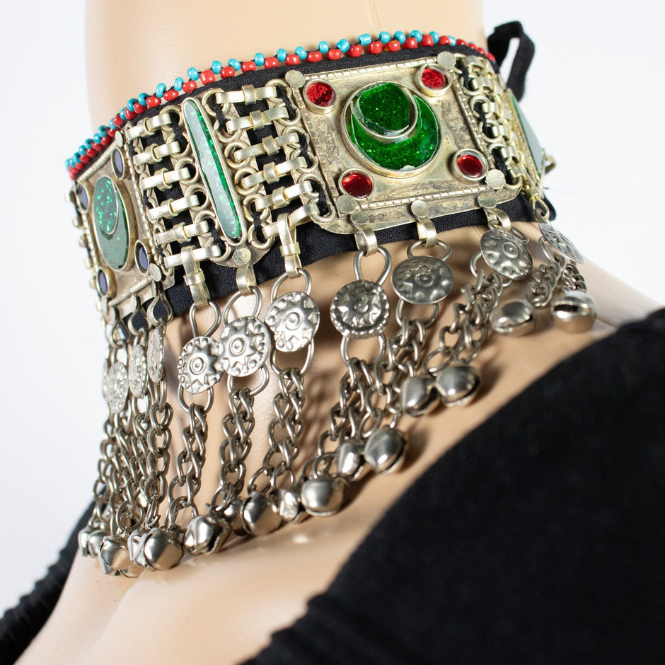 Green Vintage Style Afghan Choker Necklace