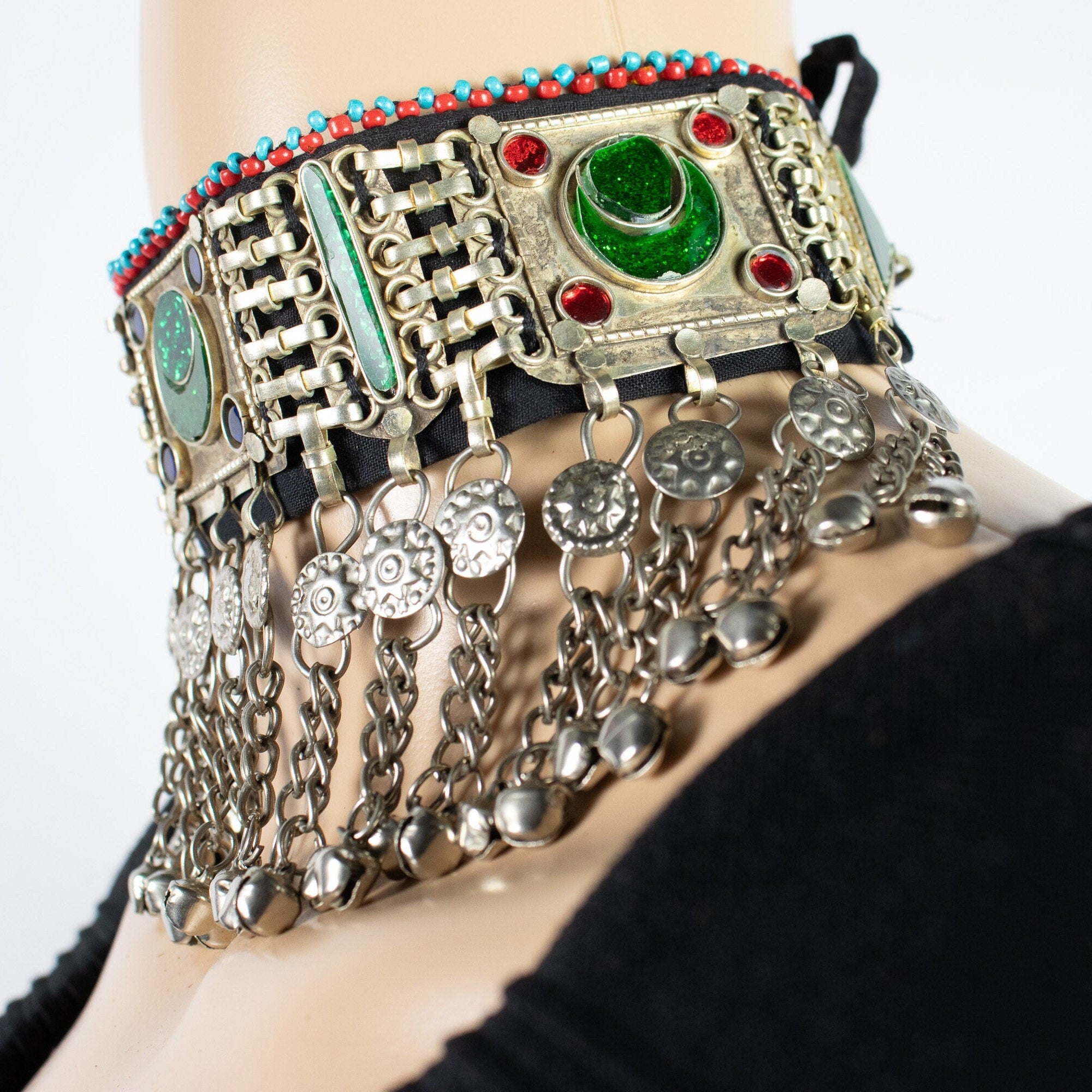 Green Vintage Style Afghan Choker Necklace