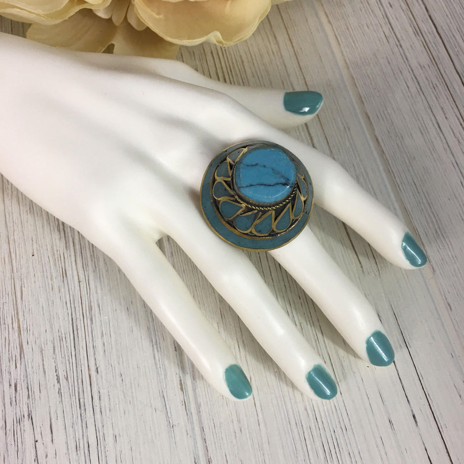 Oversized Afghan Stone Ring: Ethnic Tribal Boho Statement Jewelry