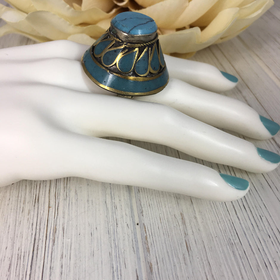 Oversized Afghan Stone Ring: Ethnic Tribal Boho Statement Jewelry