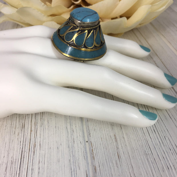 Oversized Afghan Stone Ring: Ethnic Tribal Boho Statement Jewelry