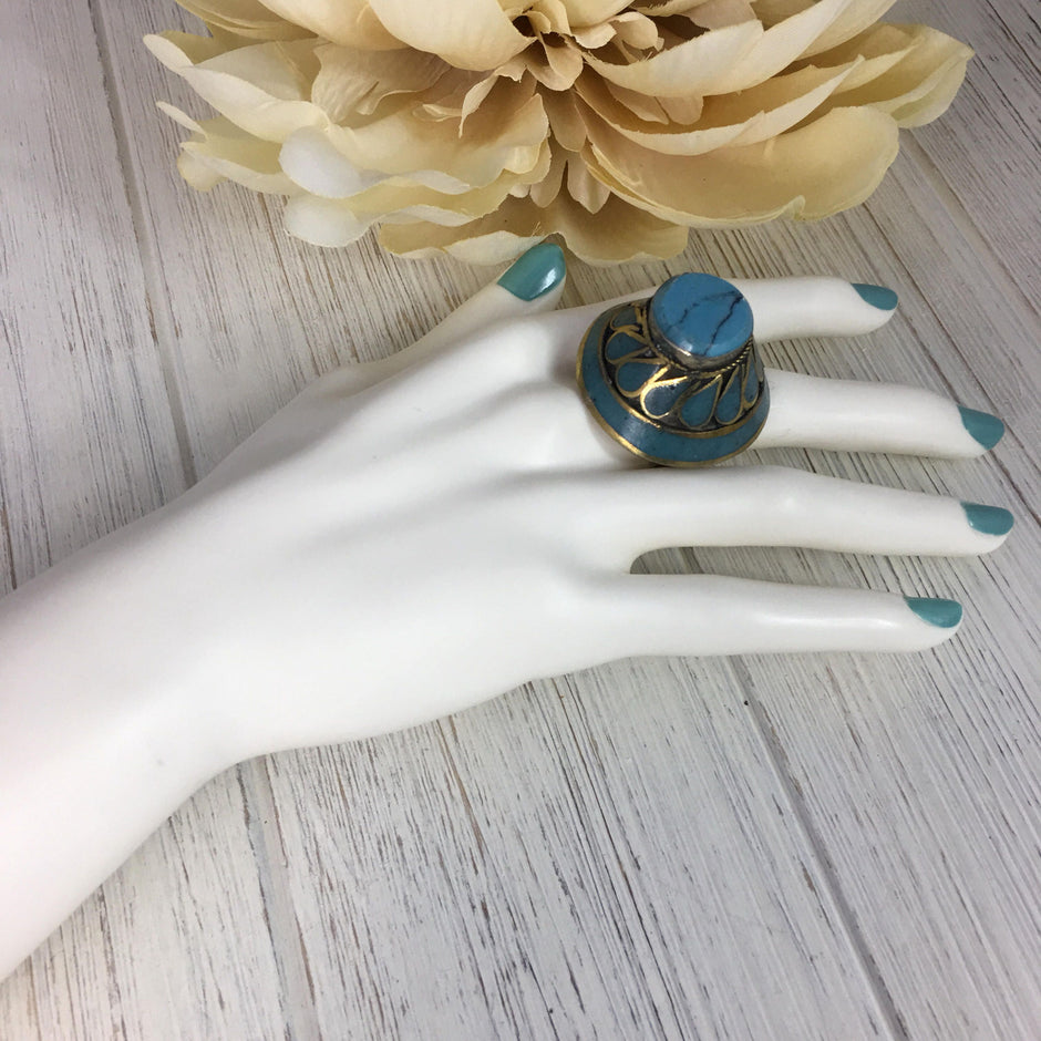 Oversized Afghan Stone Ring: Ethnic Tribal Boho Statement Jewelry