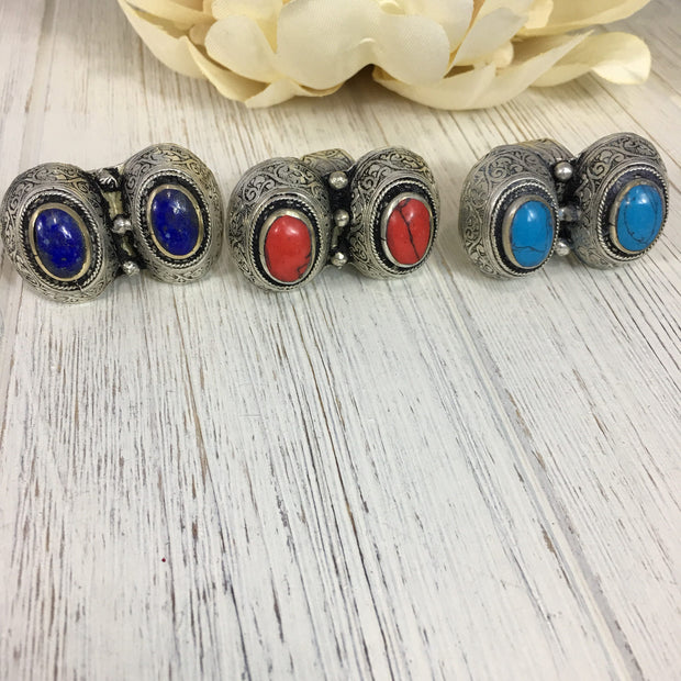 Large Afghan Vintage Silver Ring With Stones