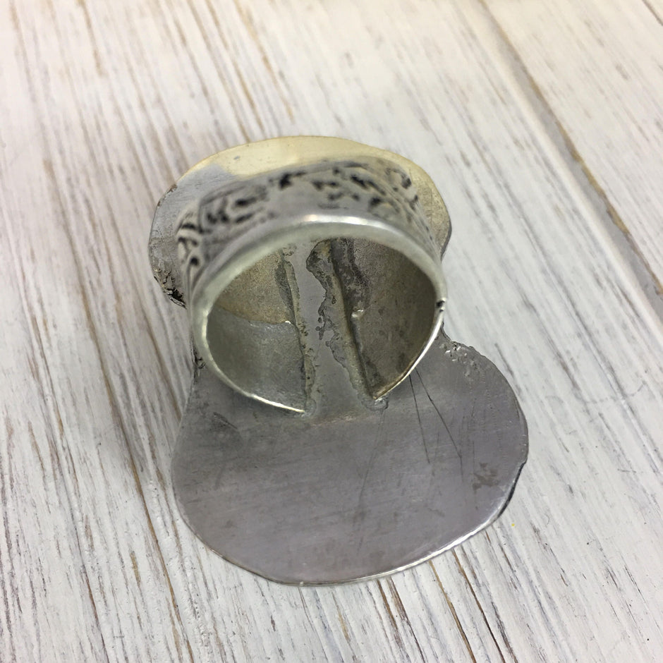 Large Afghan Vintage Silver Ring With Stones