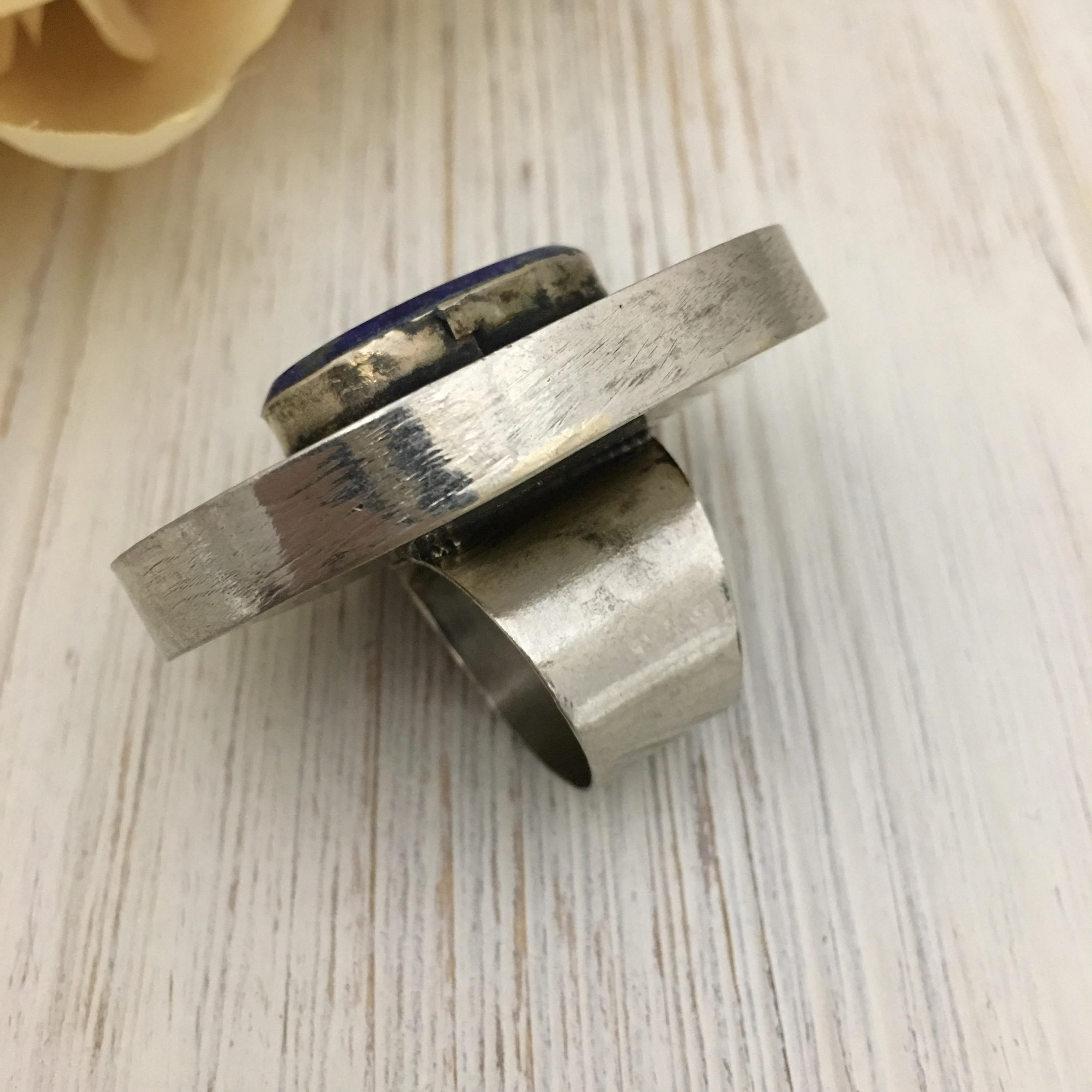 Vintage Afghan Lapis Lazuli Statement Ring - Adjustable Handmade Gemstone Jewelry for Engagement or Festival