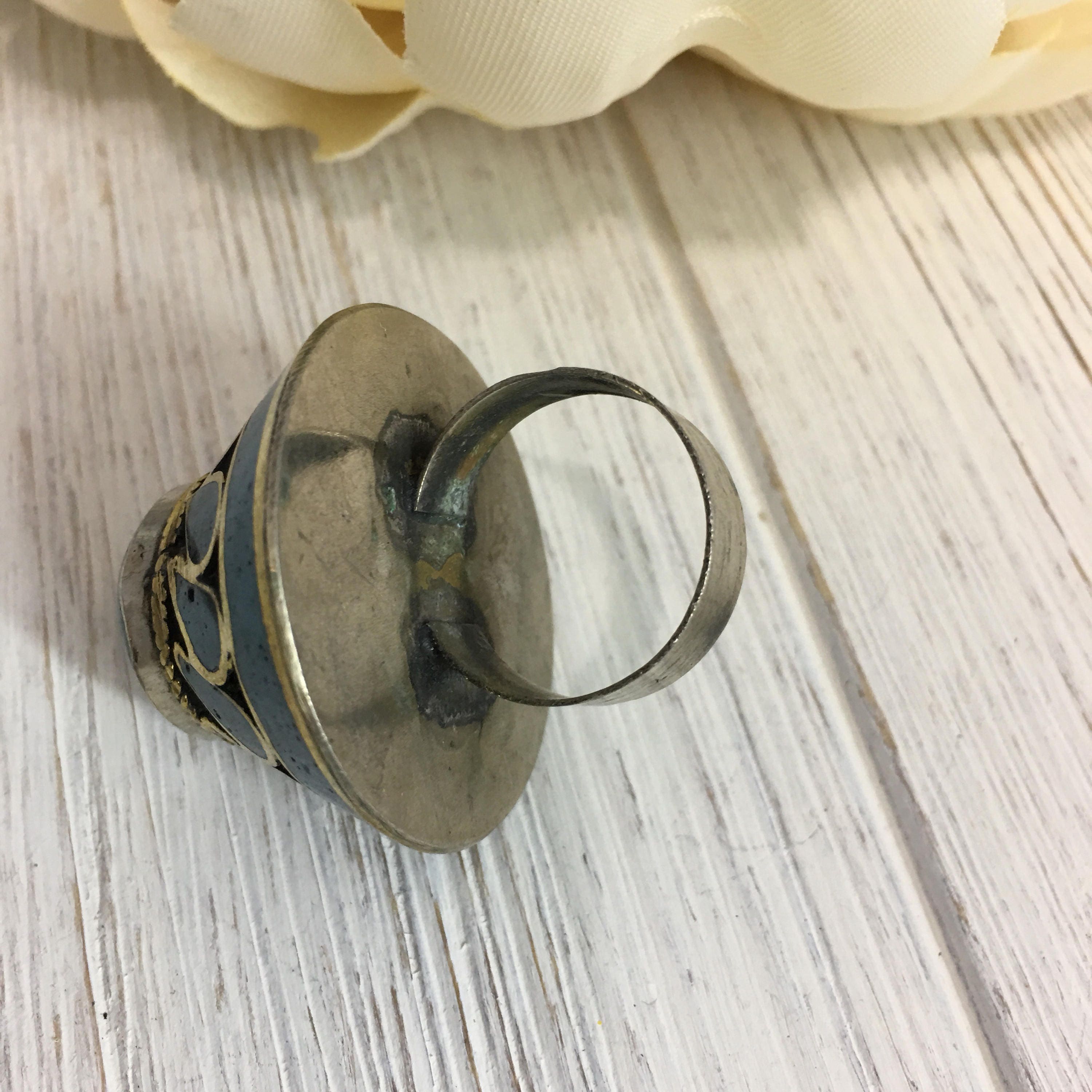Oversized Afghan Stone Ring: Ethnic Tribal Boho Statement Jewelry