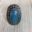 Vintage Afghan Turquoise Ethnic Ring - Handmade Boho Kuchi Tribal Silver Jewelry for Women