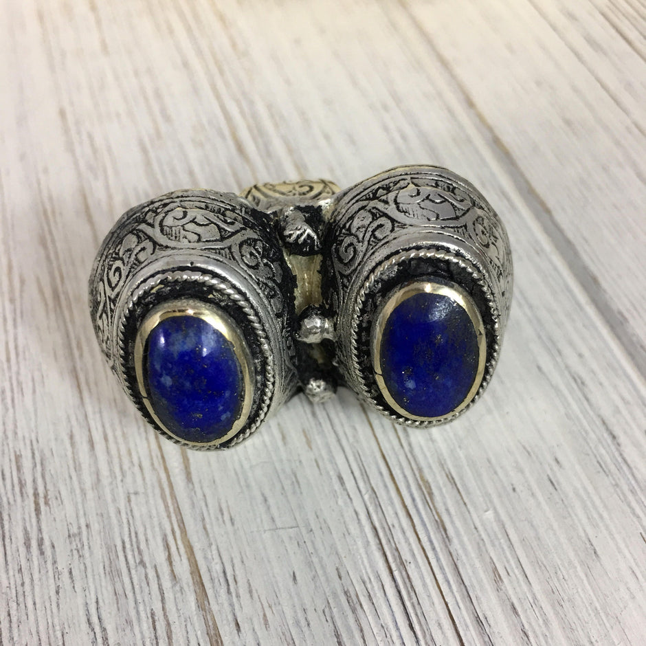 Large Afghan Vintage Silver Ring With Stones