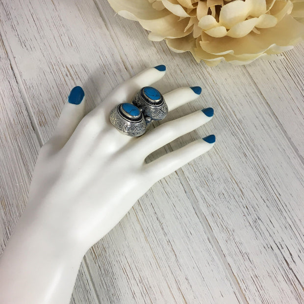 Large Afghan Vintage Silver Ring With Stones