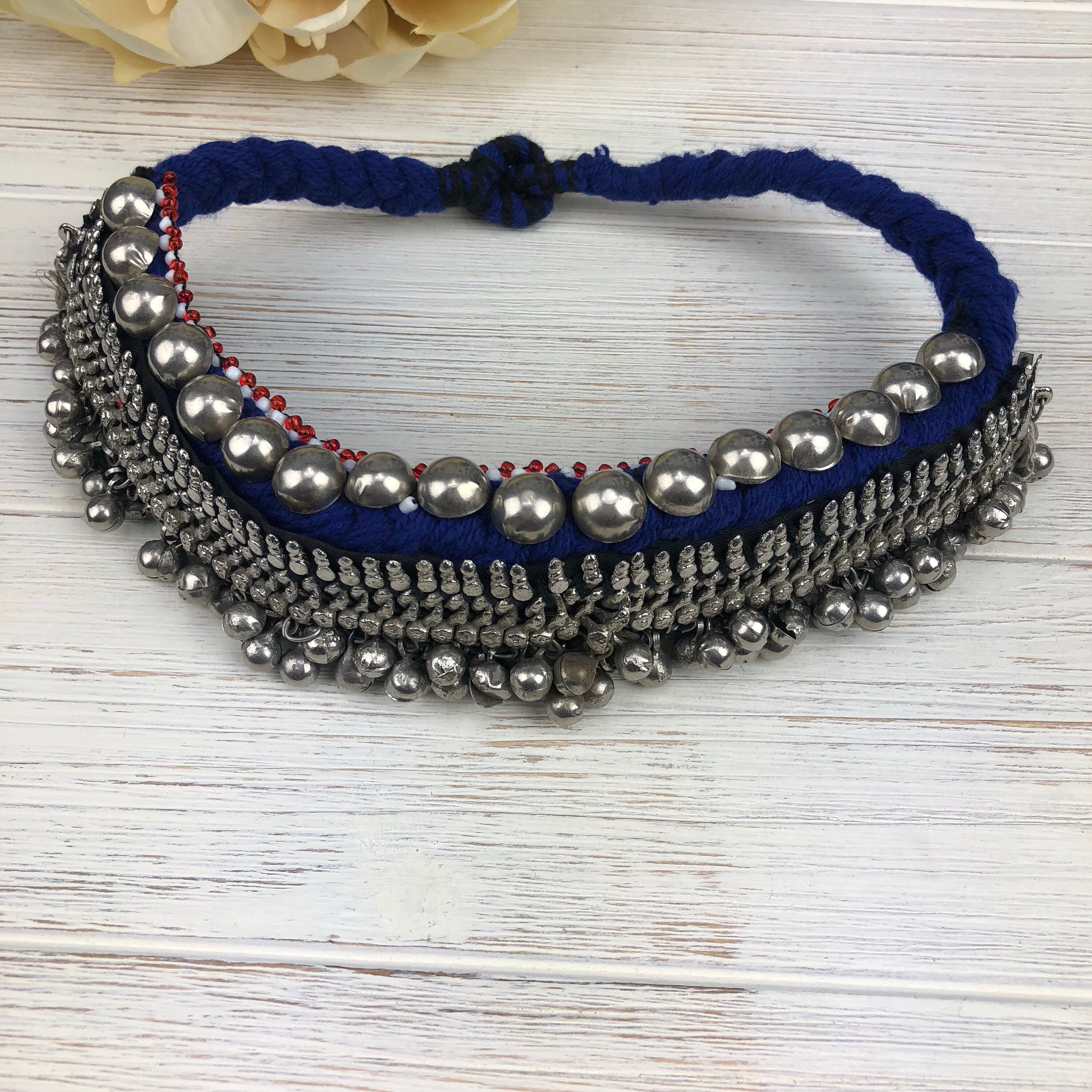 Bohemian Afghan Choker Necklace with Dangle Bells – Ethnic Tribal Kuchi Gypsy Belly Dance Jewelry