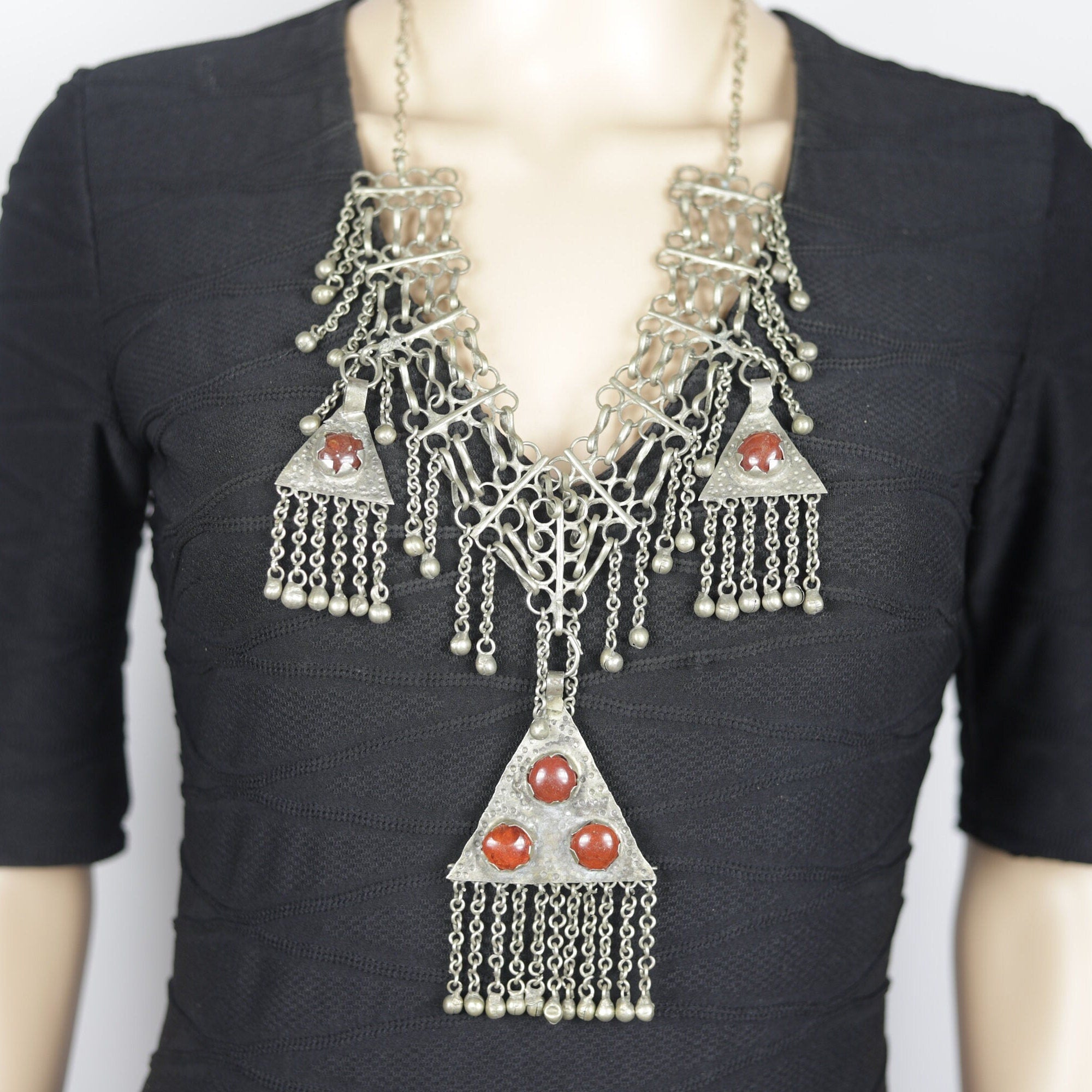 Vintage Afghan Kuchi Choker: Bohemian Tribal Statement Necklace with Aqeeq for Belly Dancing