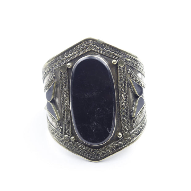 Vintage Afghan Kuchi Cuff Bracelet - Bohemian Statement Jewelry with Aqeeq Stone