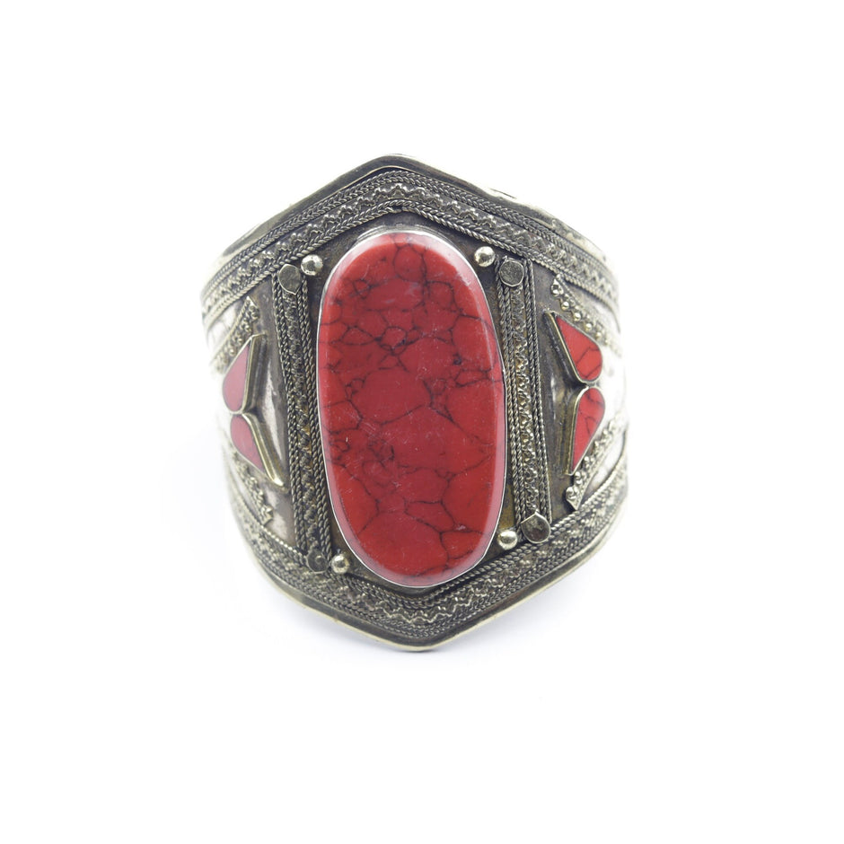 Vintage Afghan Kuchi Cuff Bracelet - Bohemian Statement Jewelry with Aqeeq Stone