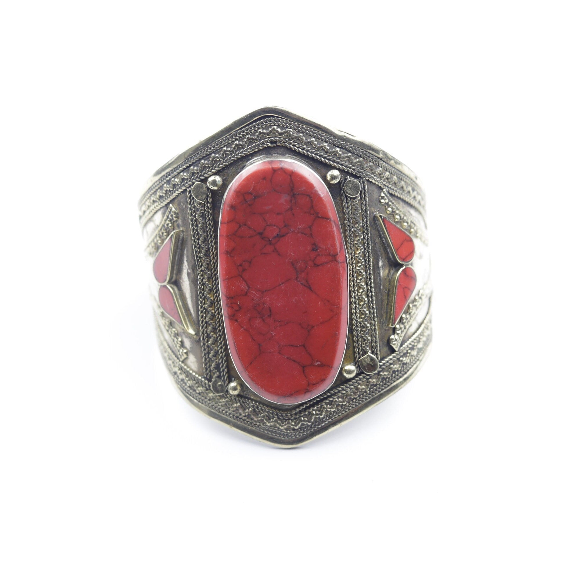 Vintage Afghan Kuchi Cuff Bracelet - Bohemian Statement Jewelry with Aqeeq Stone