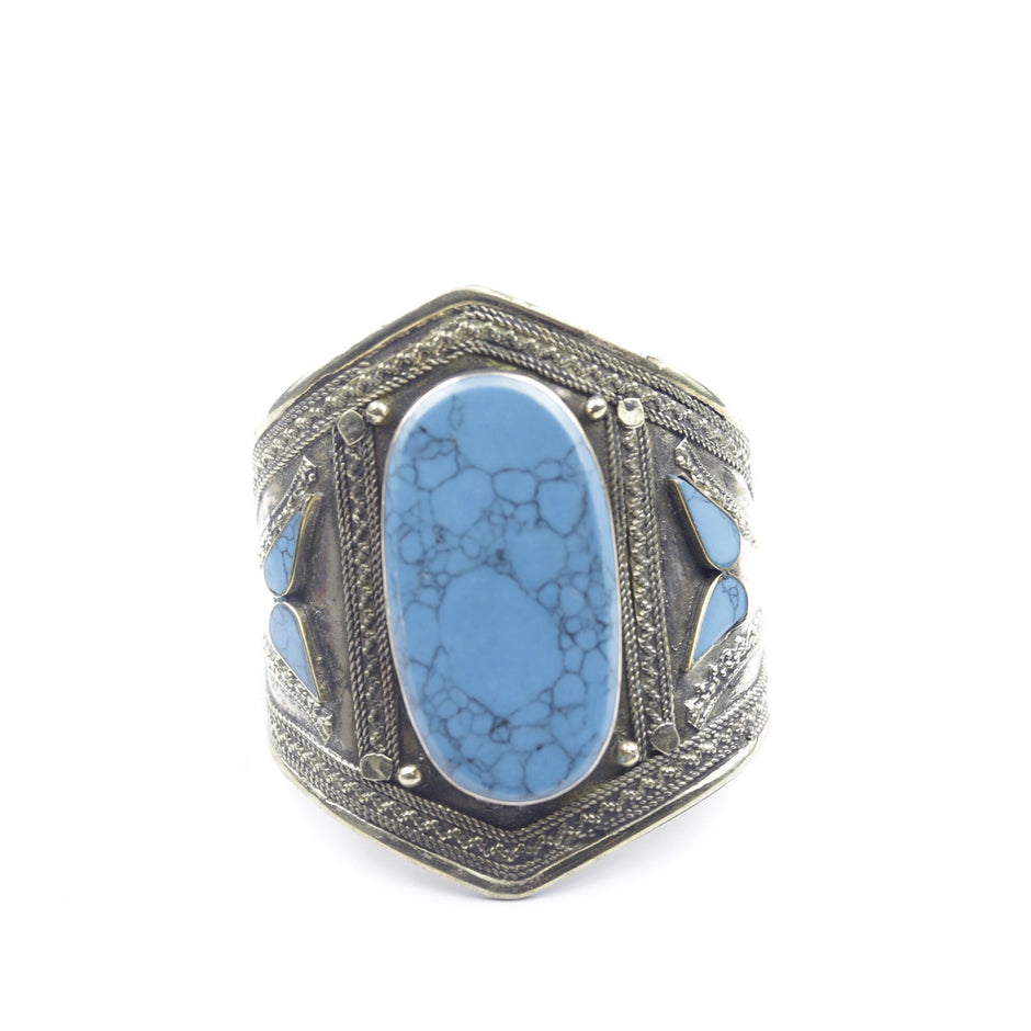 Vintage Afghan Kuchi Cuff Bracelet - Bohemian Statement Jewelry with Aqeeq Stone