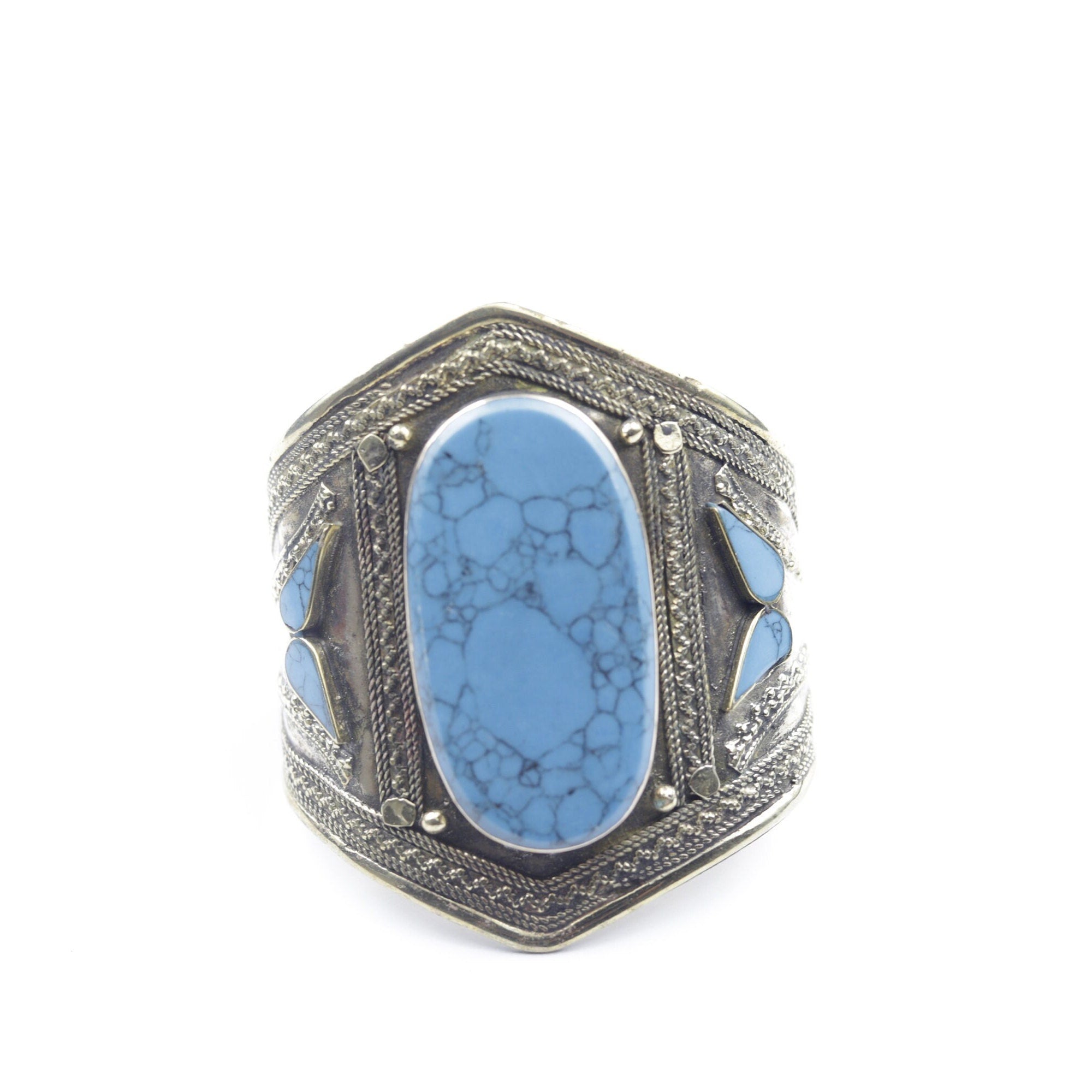 Vintage Afghan Kuchi Cuff Bracelet - Bohemian Statement Jewelry with Aqeeq Stone