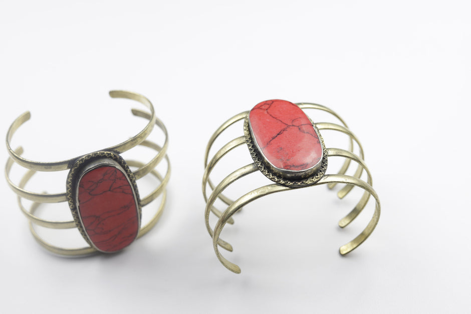 Vintage Style Kuchi Cuff Bracelet Set: Afghan Boho Jewelry