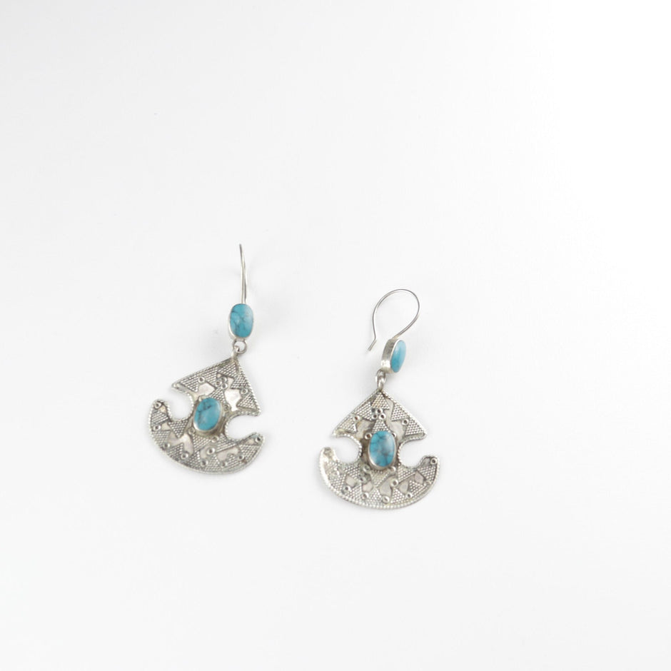 Vintage Afghan Stone Earrings - Boho Ethnic Statement Jewelry for Women - Lightweight Handmade Afghani