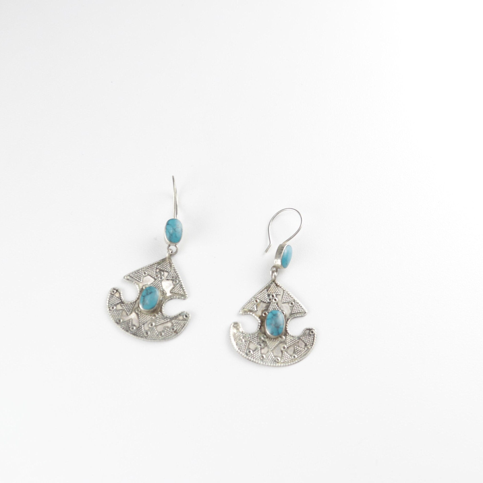 Vintage Afghan Stone Earrings - Boho Ethnic Statement Jewelry for Women - Lightweight Handmade Afghani