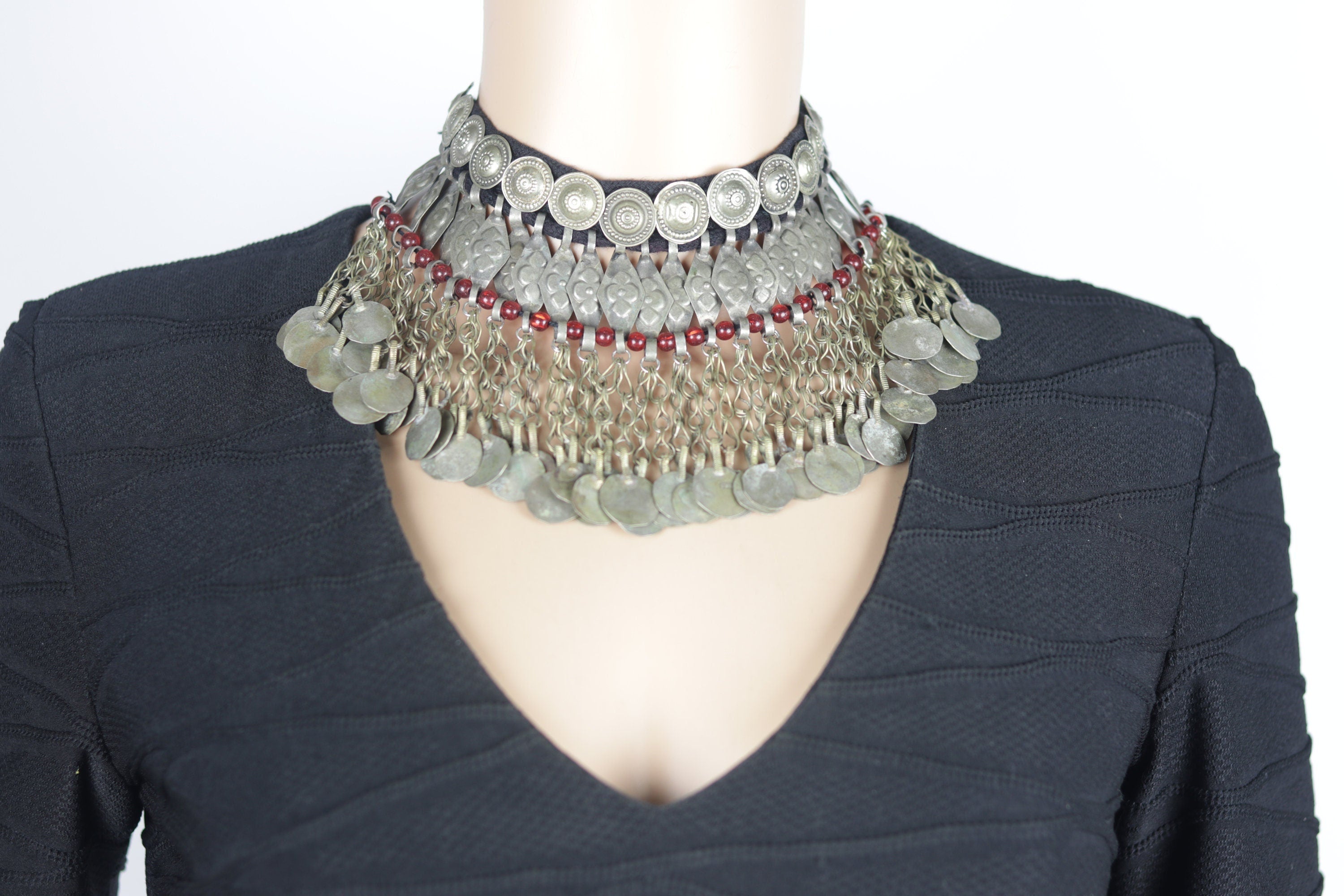 Vintage-Inspired Tuareg Kuchi Choker: Tribal Afghani Boho Belly Dance Necklace - Ethnic Statement Jewelry