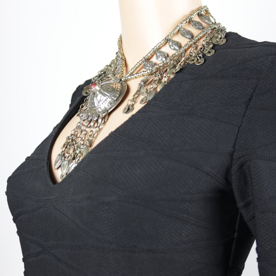 Vintage Tuareg Waziri Necklace - Afghani Belly Dance Choker - Boho Kuchi Tribal Jewelry