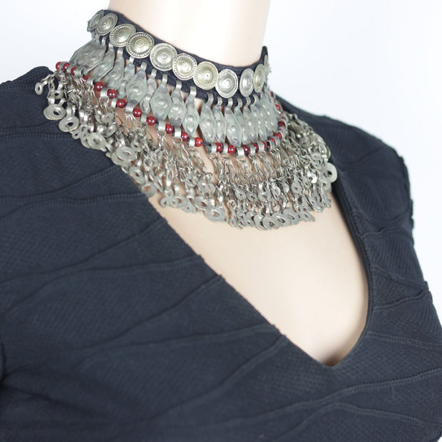 Afghan Vintage Necklace Choker With Red Glass Beads